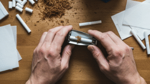 Roll-your-own tobacco alternative to expensive Canadian cigarettes showing loose tobacco papers and cigarette tubes