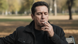 Man smoking cigarette demonstrating real human intake patterns versus machine testing for cigarettes type Canada nicotine absorption differences